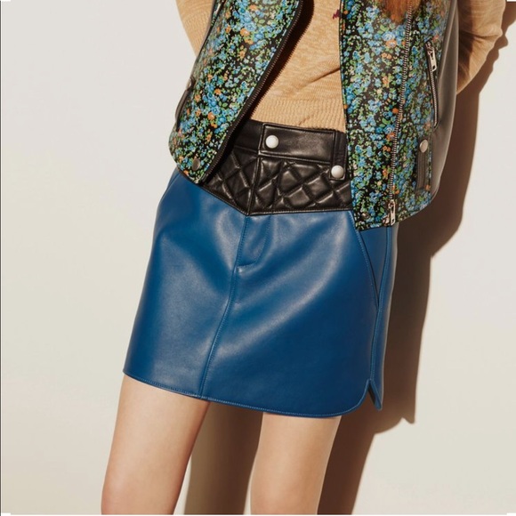 NWT Coach Blue Leather Hem Mini Skirt - Picture 1 of 8